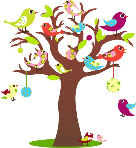 Aves en el árbol — Vector de stock