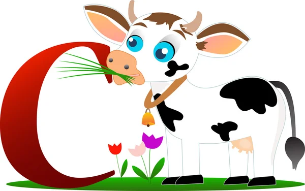 Αστεία αγελάδα με το αλφάβητο το γράμμα C — Διανυσματικό Αρχείο