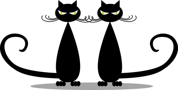 Siluet dari dua gaya kucing hitam - Stok Vektor