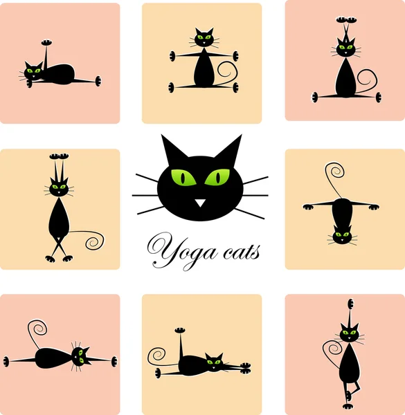 Gatos negros haciendo yoga — Archivo Imágenes Vectoriales