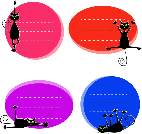 Set of labels with cute black cats — Stock Vector