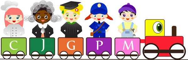 Professioni per bambini in treno — Vettoriale Stock