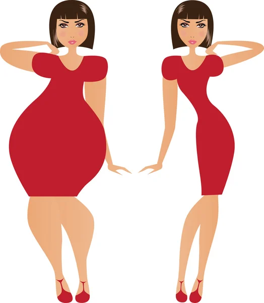 Mujer gorda y delgada — Vector de stock