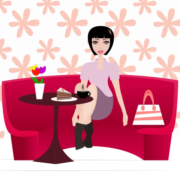 Γυναίκα στο κατάστημα κέικ — Διανυσματικό Αρχείο