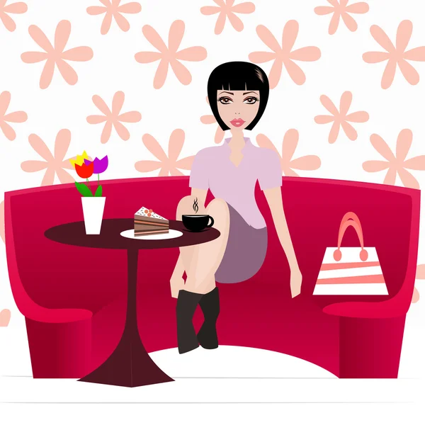 Mujer en la pastelería — Vector de stock