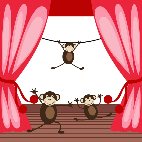 Monkeys acting on a stage — Stock Vector