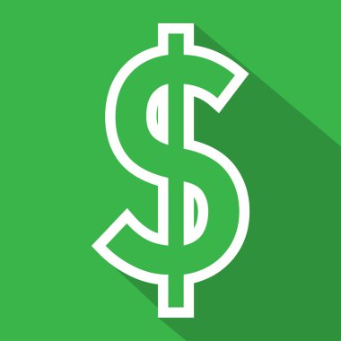 Doları düz çizgi simgesi mavi zemin üzerine.
