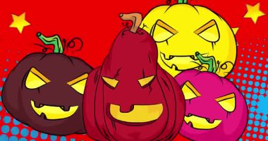 Çizgi film Jack-O-Lantern, Cadılar Bayramı Balkabağı çizgi romanı. Retro vektör çizgi romanları pop sanat tasarımı.