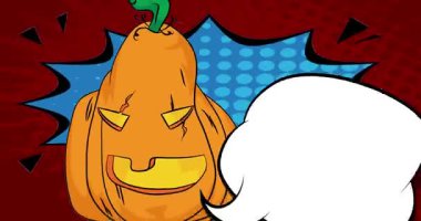 Boş konuşma balonlu çizgi film Cadılar Bayramı kabağı, çizgi roman Jack-O-Lantern videosu. Retro çizgi roman pop sanat animasyonu.