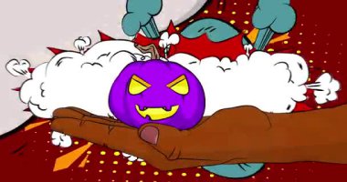 Çizgi film, çizgi roman insan eli Jack O 'Lantern, Cadılar Bayramı Balkabağı. Retro video, çizgi roman pop sanat animasyonu.