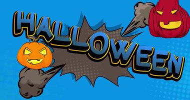 Çizgi roman, pop sanatı baloncuklu Cadılar Bayramı mesajı Jack O 'Lantern ile birlikte. Çizgi roman hareketi bayram kutlaması, davetiye grafikleri.