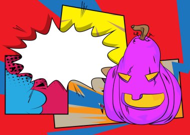 Çizgi film Jack-O-Lantern, cadılar bayramı balkabağı boş konuşma balonu, çizgi roman tatil geçmişi. Retro vektör çizgi romanları pop sanat tasarımı.