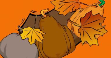 Çizgi roman, pop sanatı Şükran Günü balkabağı ve sonbahar yaprakları. Çizgi roman hareketi grafikleri.