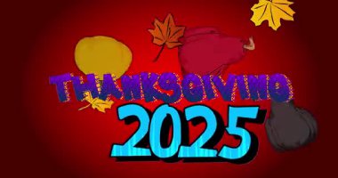 Çizgi roman, pop sanatı 2025 Şükran Günü balkabağı ve sonbahar yapraklarıyla baloncuğu süsledi. Çizgi roman hareketi grafikleri.