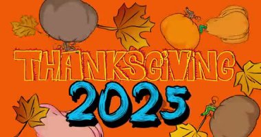 Çizgi roman, pop sanatı 2025 Şükran Günü balkabağı ve sonbahar yapraklarıyla baloncuğu süsledi. Çizgi roman hareketi grafikleri.