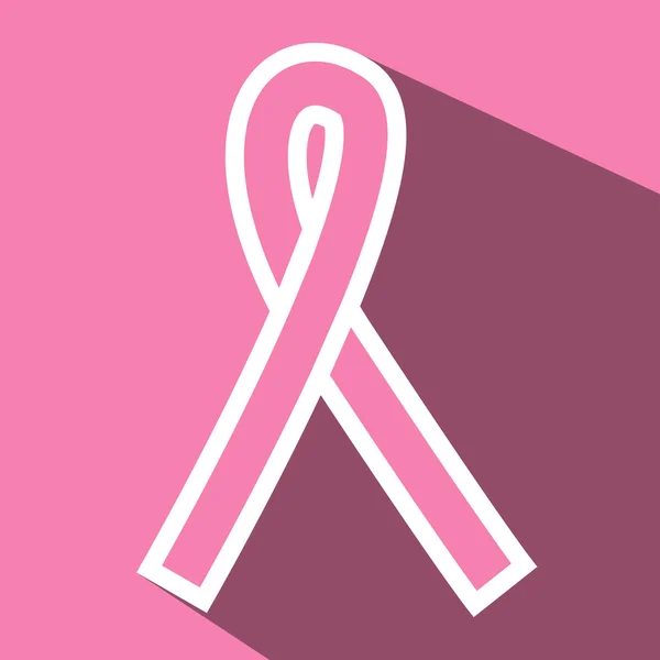 Cancerul de sân panglică pictogramă plată cu umbră lungă . — Vector de stoc