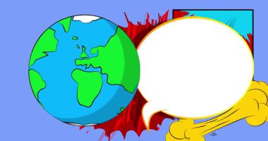 Boş konuşma baloncuğu, çizgi roman Globe videosu olan Dünya çizgi filmi. Retro çizgi roman pop sanat animasyonu.