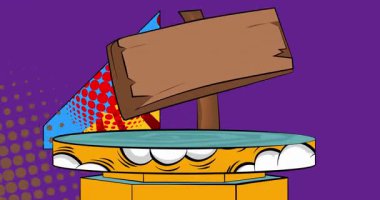 Ahşap tabelalarla sunum için Comic Book Product sahne animasyonu. Retro çizgi roman arkaplan videosu.