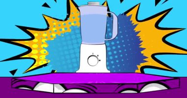 Comic Book Product sahne animasyonu Food Blender ile sunulacak. Retro çizgi roman arkaplan videosu.