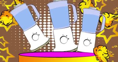 Comic Book Product sahne animasyonu Food Blender ile sunulacak. Retro çizgi roman arkaplan videosu.