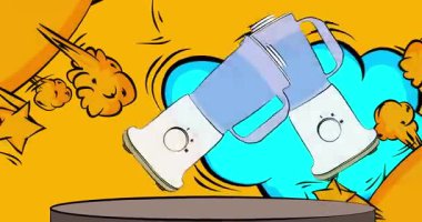Comic Book Product sahne animasyonu Food Blender ile sunulacak. Retro çizgi roman arkaplan videosu.