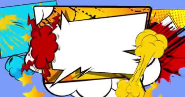 Çizgi film boş konuşma balonu, çizgi roman videosu. Retro çizgi roman pop sanat animasyonu.