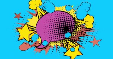 Çizgi film boş konuşma balonu, çizgi roman videosu. Retro çizgi roman pop sanat animasyonu.