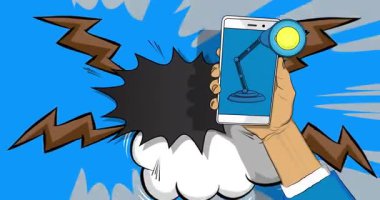 Çizgi roman, çizgi roman, ofis lambasıyla telefon. Retro animasyon, çizgi roman pop sanat videosu.