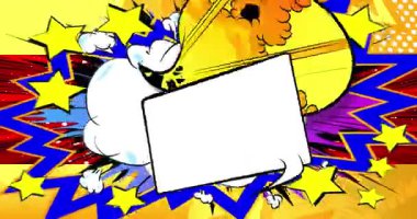 Çizgi film boş konuşma balonu, çizgi roman videosu. Retro çizgi roman pop sanat animasyonu.