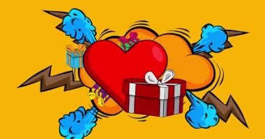 Karikatür Kalbi ve hediye kutusu, çizgi roman Sevgililer Günü videosu. Retro çizgi roman pop sanat tasarımı animasyonu.