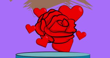 Red Heart ve Rose 'un sunumu için Comic Book Product sahne animasyonu. Retro çizgi roman arkaplan videosu.