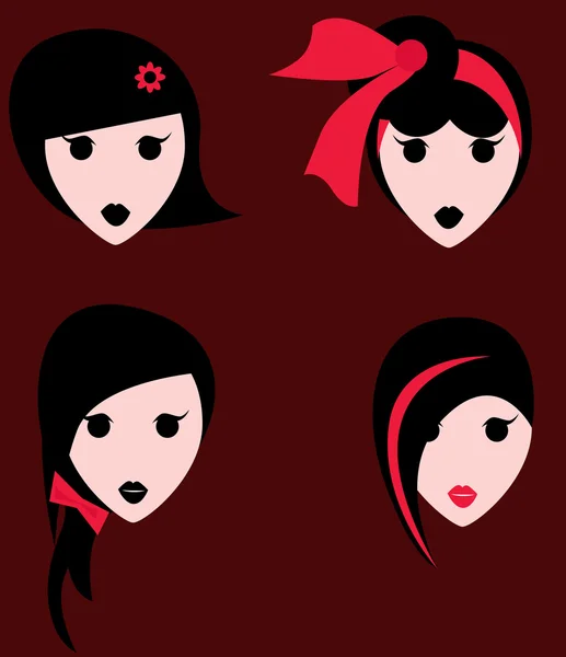 Chicas con varios peinados con accesorio . — Archivo Imágenes Vectoriales