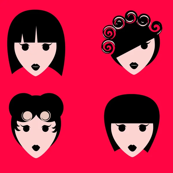 Chicas con varios peinados . — Vector de stock