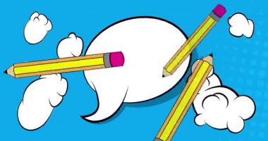 Boş konuşma balonlu karikatür kalem, çizgi roman kalem videosu. Retro çizgi roman pop sanat animasyonu.