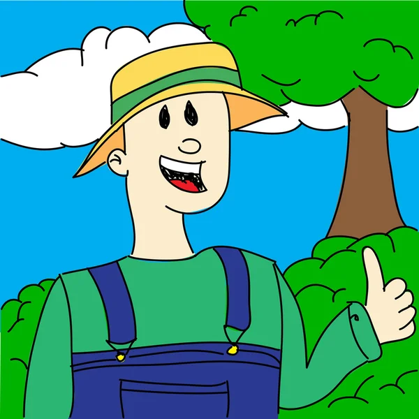 Hand drawn gardener showing thumbs up. — Stock Vector