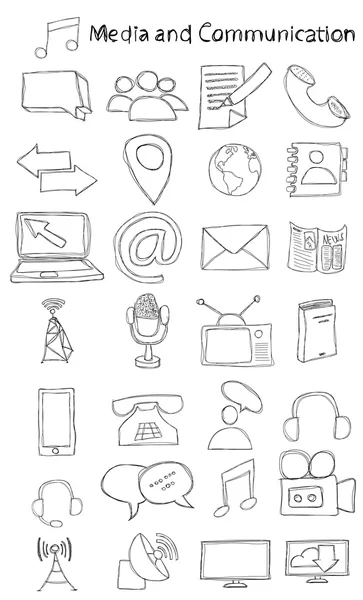 Hand drawn media and communication icon set. — Stock vektor