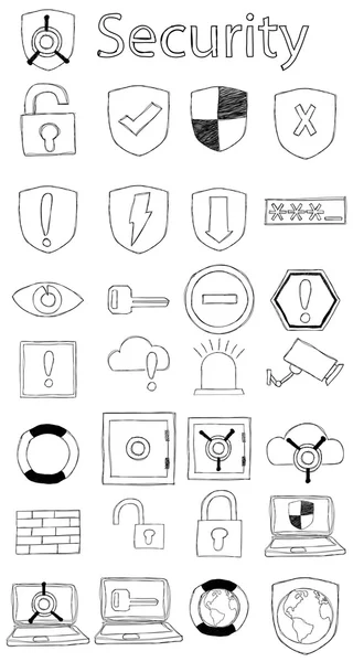 Hand drawn security icon set. — Stock Vector