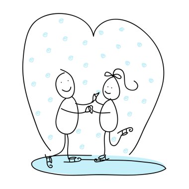 Stick figure couple skating clipart
