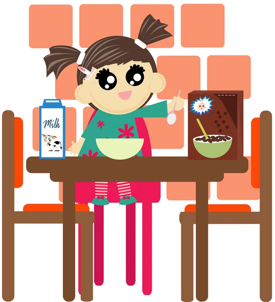 Petite fille avec des céréales et du lait — Image vectorielle
