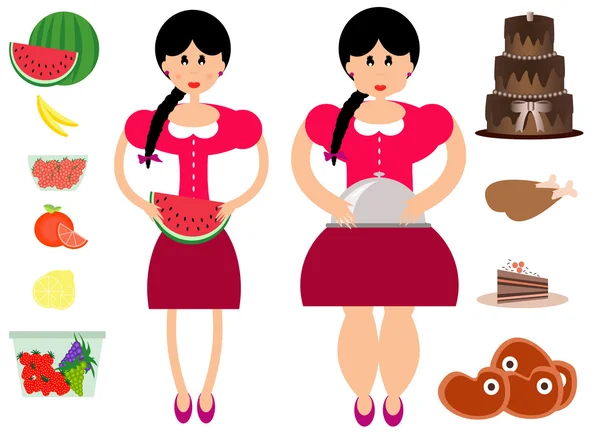 Gordura e mulher magra —  Vetores de Stock