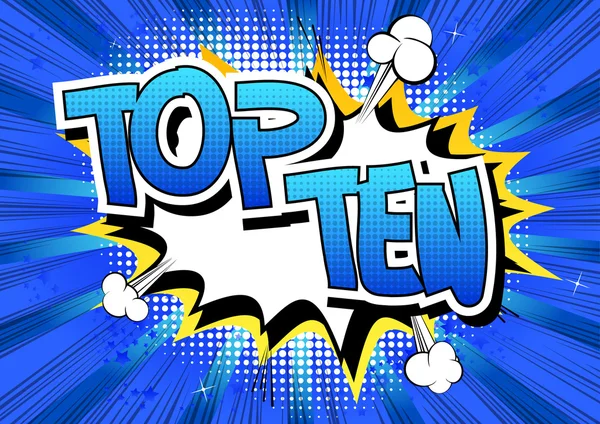 Top Ten - Parola in stile fumetto — Vettoriale Stock