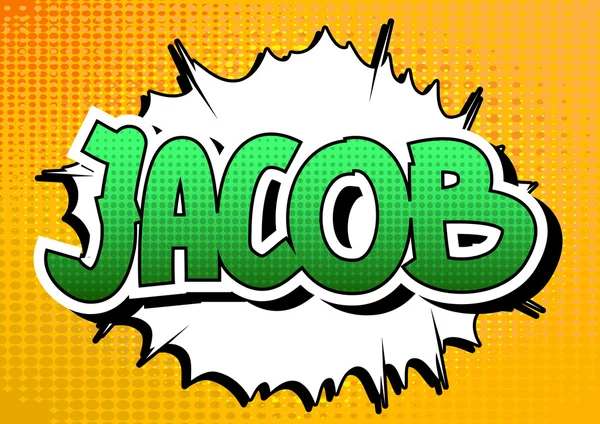 Jacob - männlicher Name im Comic-Stil auf abstraktem Hintergrund. — Stockvektor