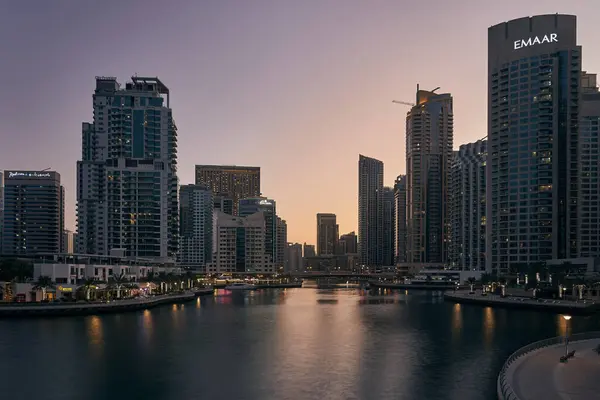 Dubai Marina Günbatımı Dubai Birleşik Arap Emirlikleri Nde Iyi Bilinen — Stok fotoğraf