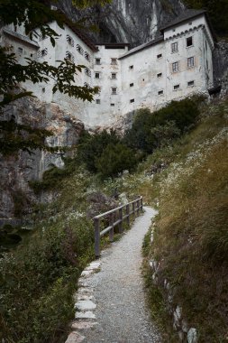 Slovenya 'daki kayalık Predjama Şatosu.                              