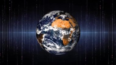 Uzayda Dünya 'nın dönüşü. Gezegen dönen animasyon. Klip uzayı, gezegeni, galaksiyi, yıldızları, evreni, denizi, toprağı, küreyi içerir. 4 bin. Gezegenin kendi ekseni etrafında tam devrim. Arkaplan bilimkurgu.