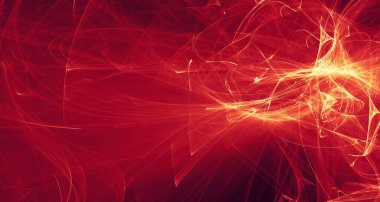 Soyut kırmızı ışık ve lazer ışınları, fraktallar ve parıldayan şekiller hayal gücü, yaratıcılık ve tasarım için çok renkli sanat arka plan dokusu.
