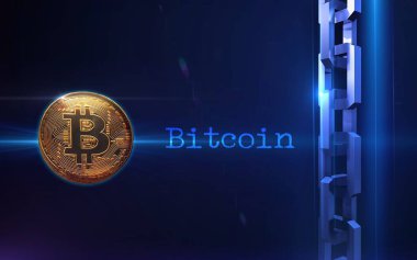 Altın bitcoin dijital para, fütüristik dijital para, dünya çapında teknoloji ağ konsepti. Sanal kripto para birimi. Fütürist dijital para. Madencilik ve engelleme teknolojisi. Dijital ekonomi