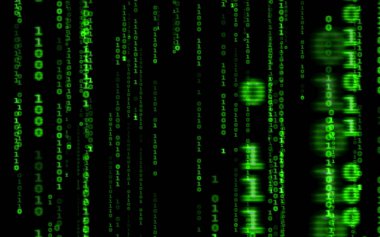 Siyah arkaplan üzerine ikili bilgisayar kodu. Matrix stilinde yeşil dijital kod numaraları. Sanal hacker soyutlama arka planı. Siyah arkaplanda rastgele numaralar düşüyor..