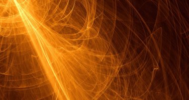 Soyut altın ışık ve lazer ışınları, fraktallar ve parıldayan şekiller hayal gücü, yaratıcılık ve tasarım için çok renkli sanat arka plan dokusu.