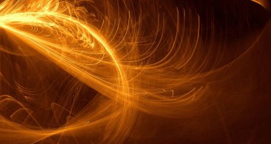 Soyut altın ışık ve lazer ışınları, fraktallar ve parıldayan şekiller hayal gücü, yaratıcılık ve tasarım için çok renkli sanat arka plan dokusu.